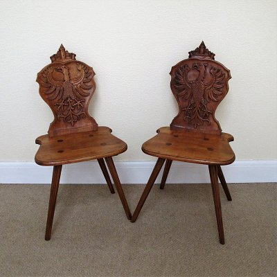 PAIR OF CHERRYWOOD TYROLEAN HALL CHAIRS