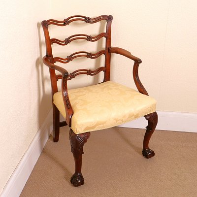 MAHOGANY CHIPPENDALE STYLE LADDERBACK ARMCHAIR