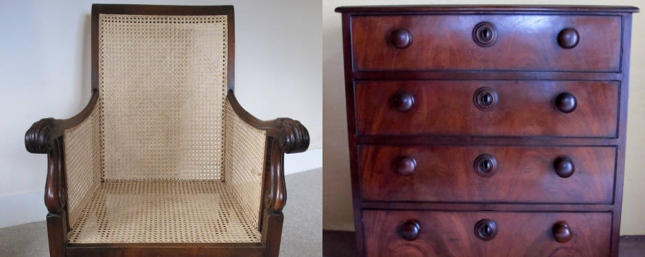 Antique chair and chest of drawers
